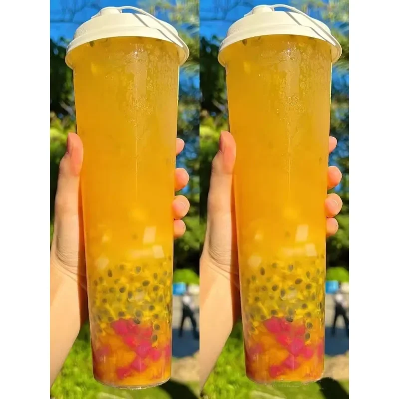 50pcs 1000ml Disposable Milk Tea Cup 90 Caliber Plastic Fruit Juice Cold Drink Mug Large Capacity Injection Molded Cups with Lid