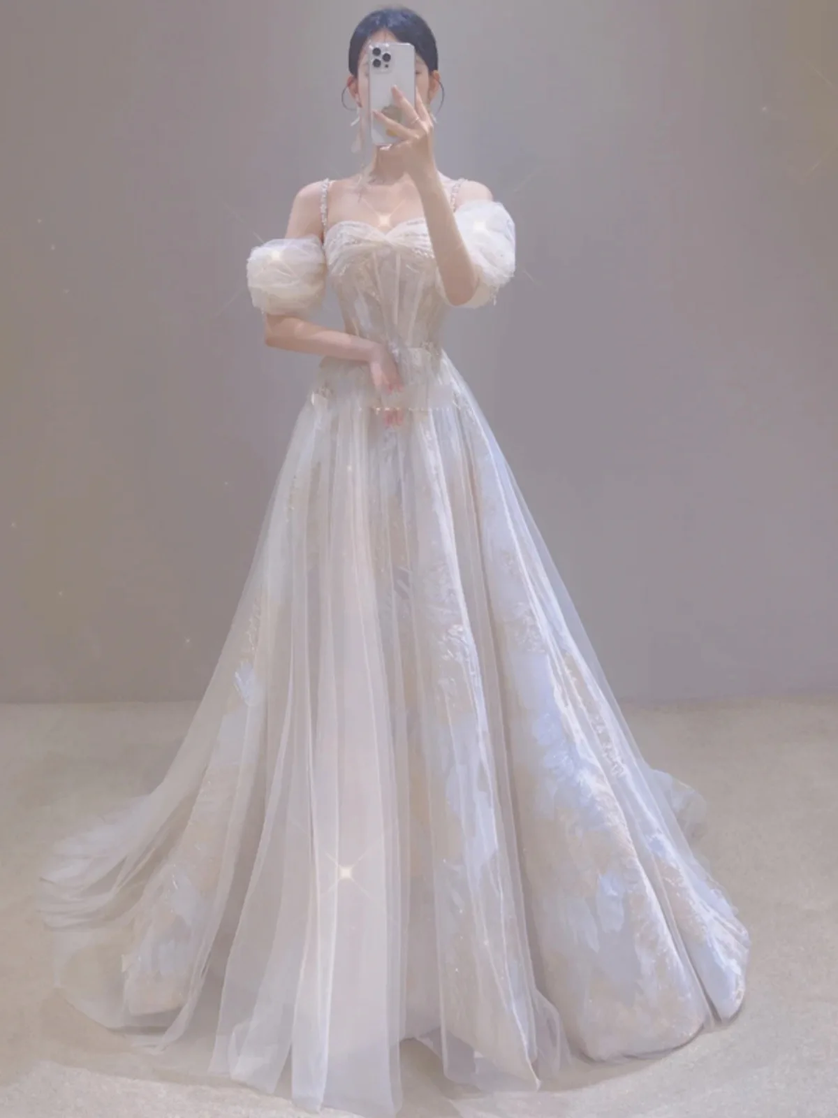 

Exquisite Prom Dress Grace Women Tassel Tulle Evening Party Gown Floor Length Beading Bodice Vestidos