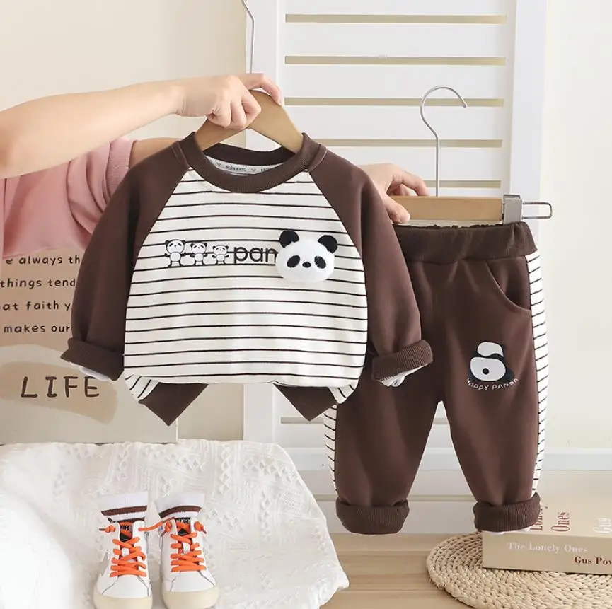 Boys Sweatshirts Sets 2025 Spring Autumn Children Baby Clothing Cartoon Stripes Patchwork Casual Hoodies And Pants Toddler Sets