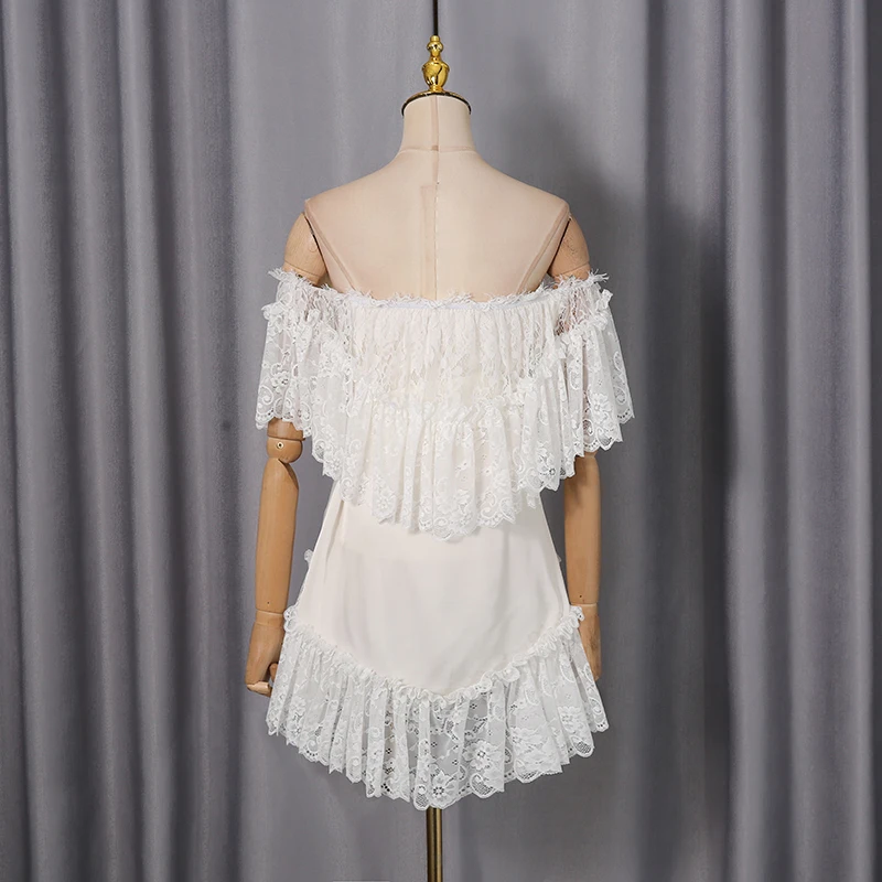 open lace back dress Dolly High End White Silver Glitter Deep V-Neck High Waist Long Party Dress-Xen L / White main image 0