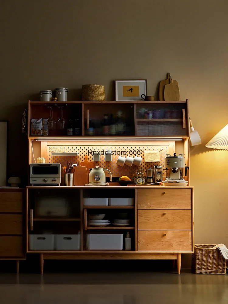 Side cabinet solid wood integrated against the wall living room home