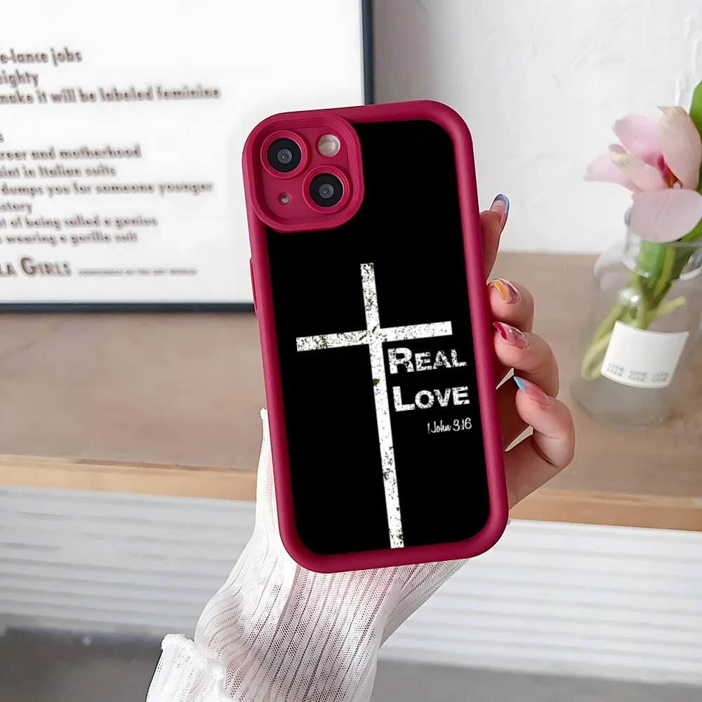 

Bible Verse Jesus Christ Phone Case Simple Solid Color Matte Silicone Case For IPhone 15 14 13 12 11 Pro Max Plus Soft Couple