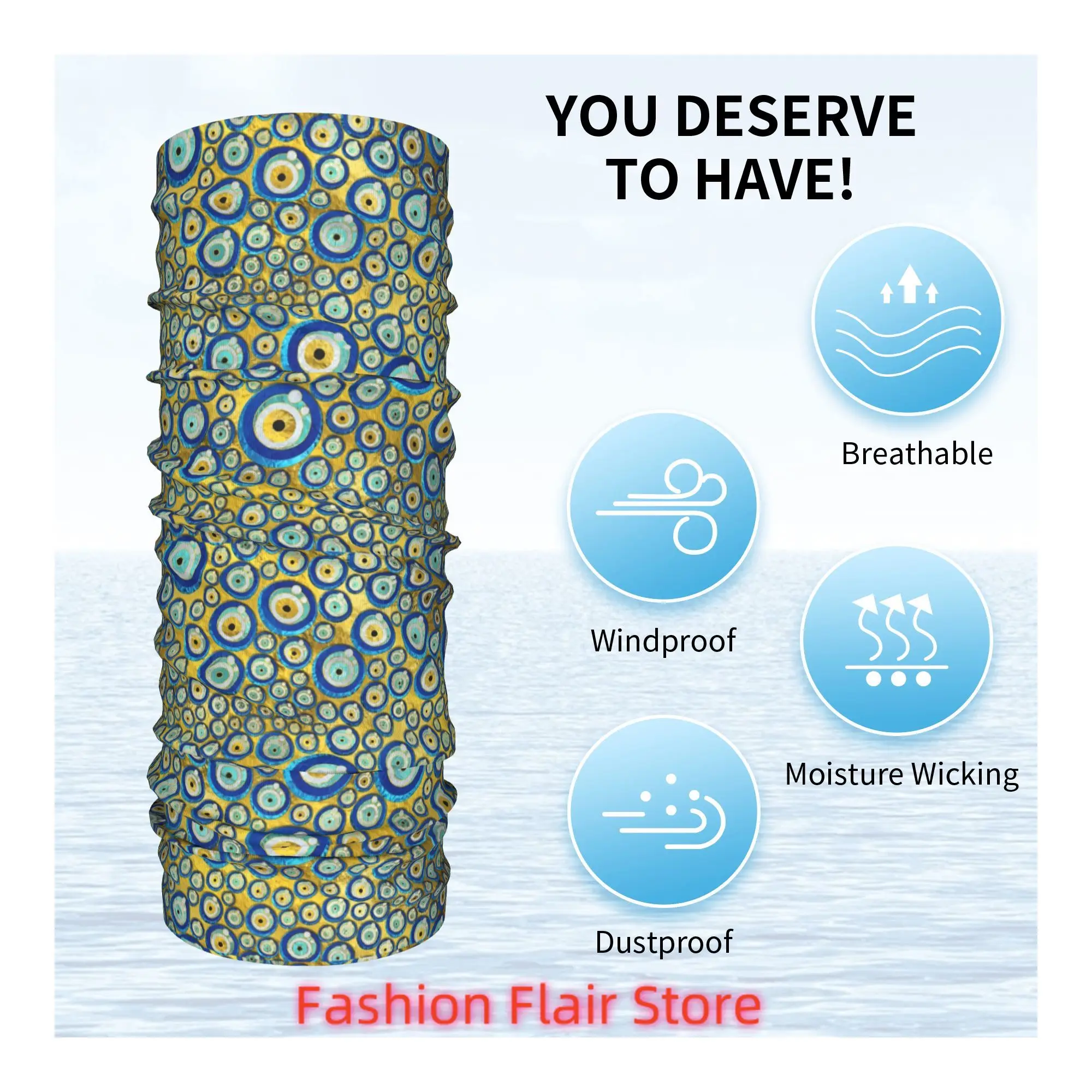 اليونانية الأزرق الزجاج عين الشر تميمة نمط باندانا الرقبة الجراب قناع مطبوع وشاح متعدد الوظائف عقال للجنسين الكبار #2