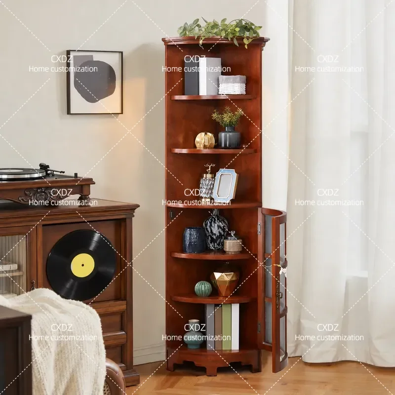 American All Solid Wood Corner Cabinet Living Room Wine Storage Kitchen Floor Triangle Shelf AJ204
