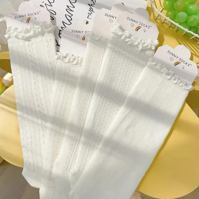 Süße Sommer Mesh Socken für Frauen hohle atmungsaktive Spitze Baumwolle Rüschen Mädchen Lolita Mode ultra dünne Mittel rohr Strümpfe