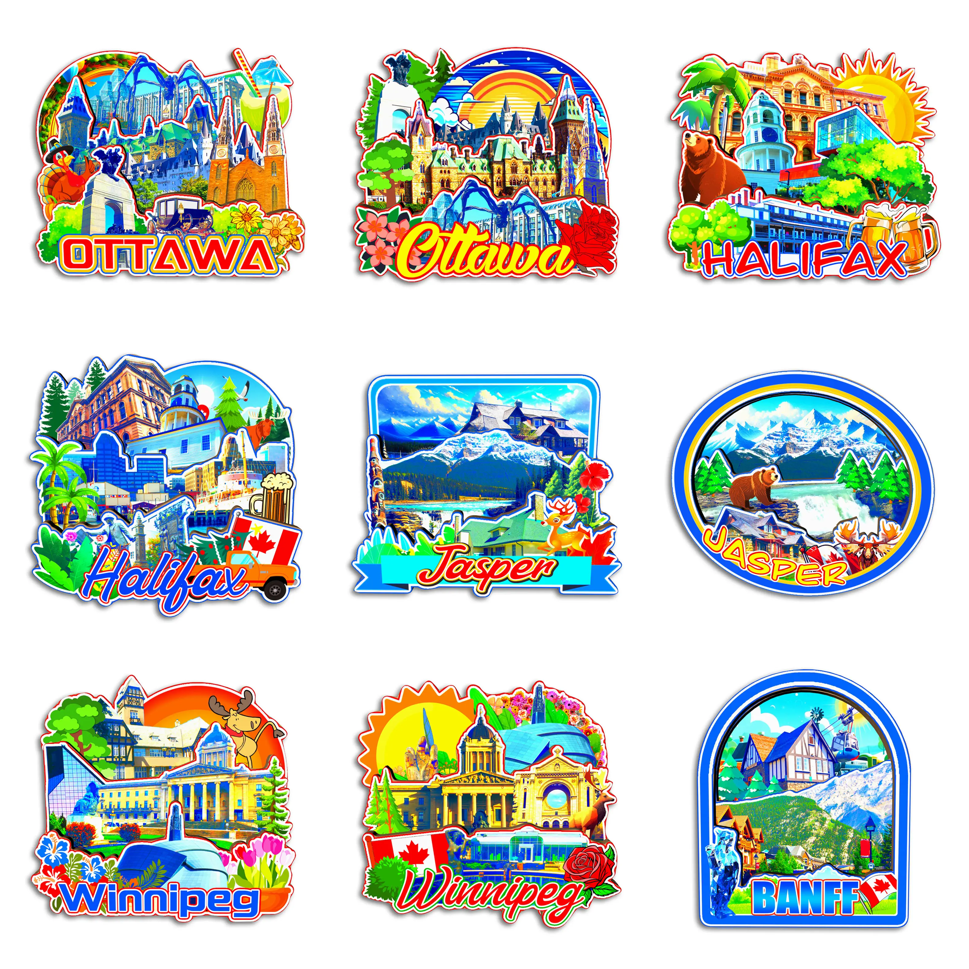 أوتاوا هاليفاكس جاسبر وينيبيج بانف كندا كاليفورنيا الولايات المتحدة الأمريكية مغناطيس الثلاجة هدية تذكارية للسفر هاندماردي ثلاجة مزخرفة #1