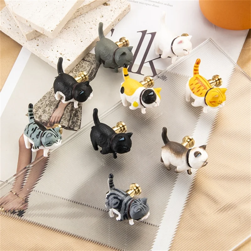 LCH Resin Cartoon Knob Cat Shaped Hardware Ginger CatCow Cat Drawer Handle for Kids/Children Siamese Kitten Knob Cabinet Handle