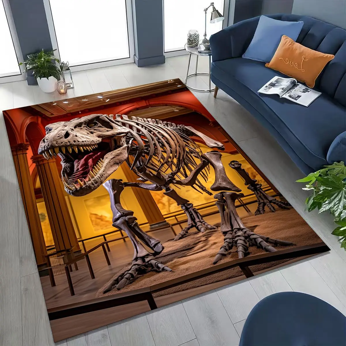

Ancient Creatures Dinosaur Ammonite Fossil Art Rug for Bedroom Living Room Sofa Home Doormat Decor,Large Kids Non-slip Floor Mat