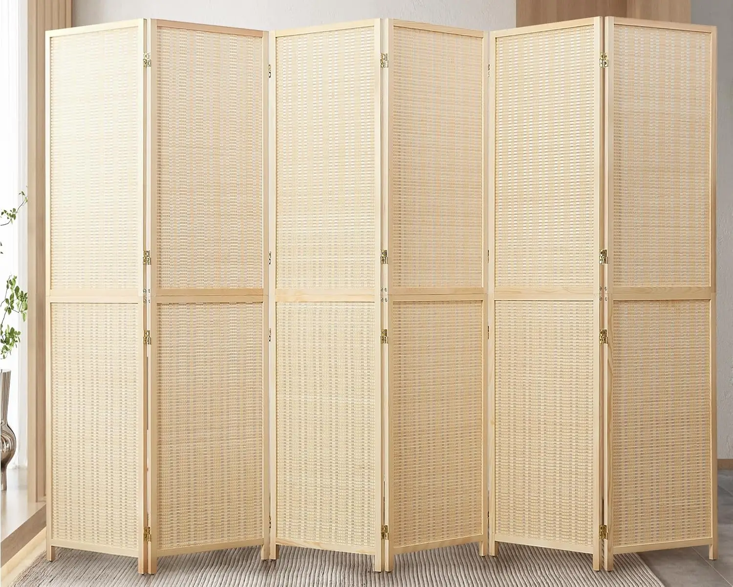 

6 Panel Bamboo Room Divider, 5.6ft Tall Folding Privacy Screen for Room Separation and Portable Freestanding Wall Partition