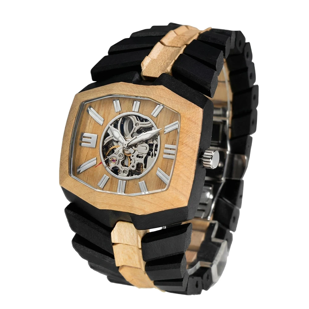 

Деревянные мужские механические часы Классические часы в европейском стиле с автоматическим механизмом
