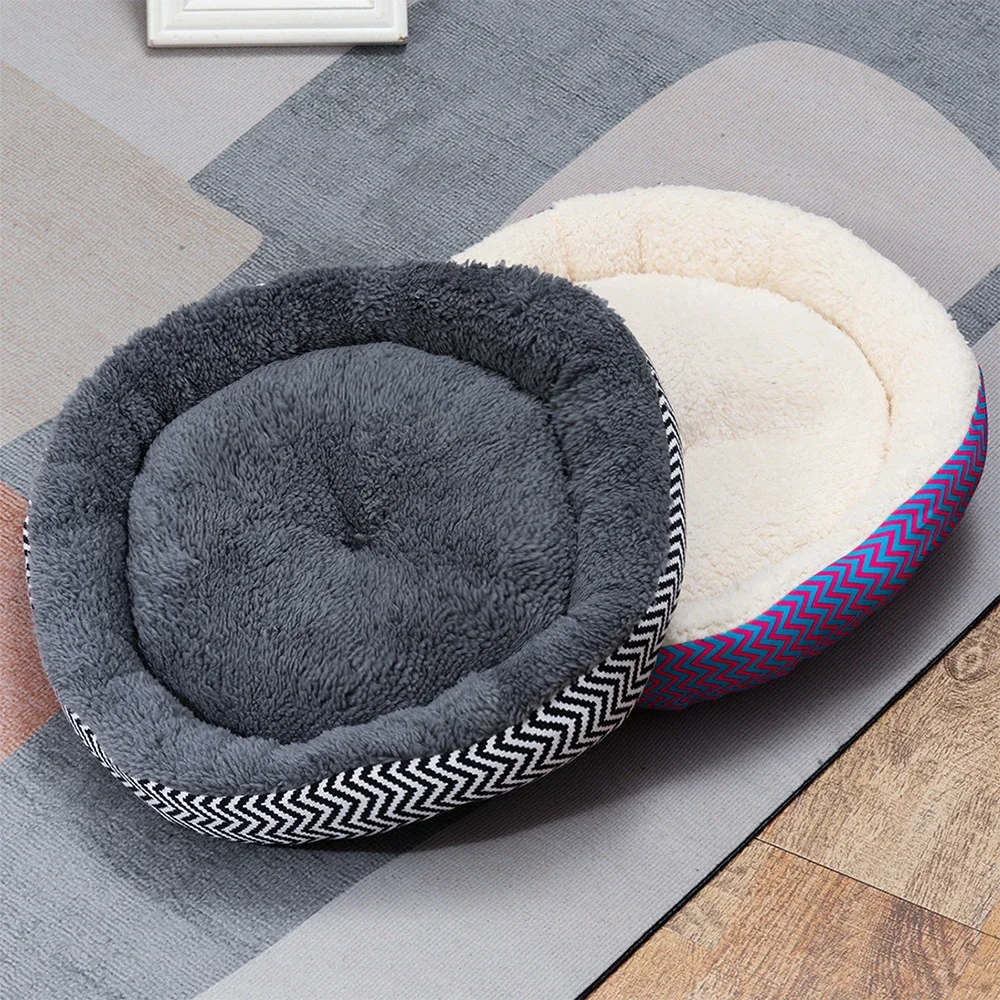 

Pets Supplies Canvas Stripe Mat Plush Cats Nest Mat Dog Basket Pet Soft Cushion Machine Washable Winter Round Warm Dog Sofa Bed