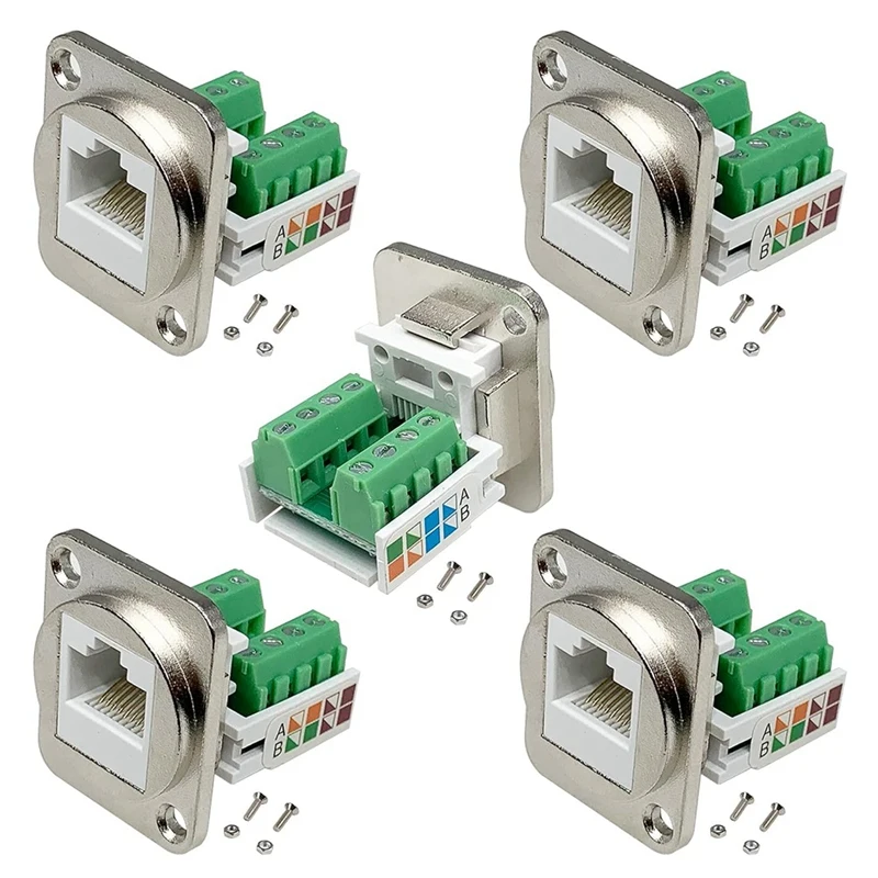 RJ45 Panel Mount Screw Terminal Adapter RJ45/8P8C Panel Mount Connector D-Type RJ45 Female Solderless Terminal