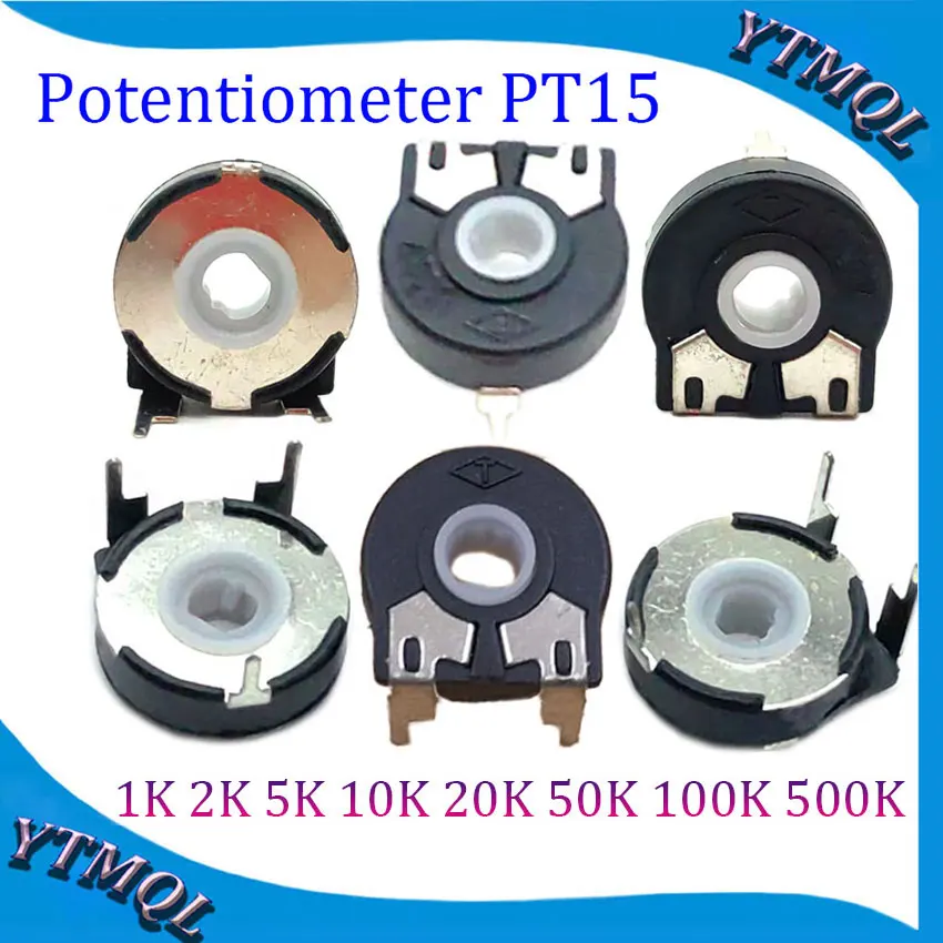 5pcs PT15 Adjustable Resistor 1K 2K 5K 10K 20K 50K 100K 500K Elliptical Hole Horizontal Potentiometer