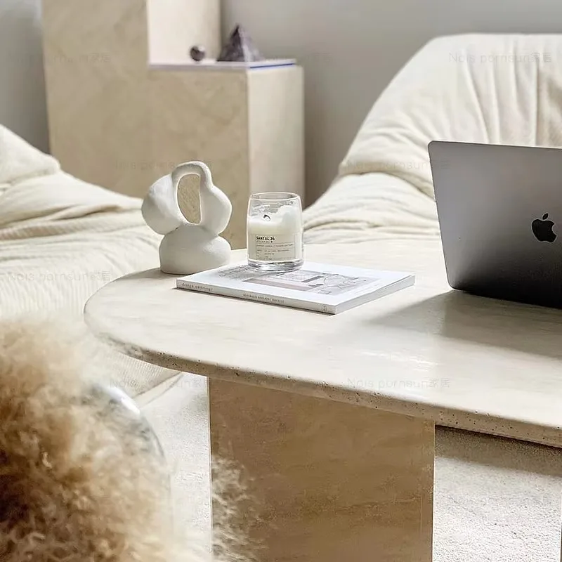 جديد وصول الحديثة مصقول البيج الحجر الطبيعي طاولة شاي Basse Travertin Bean Shape Travertine Coffee Table