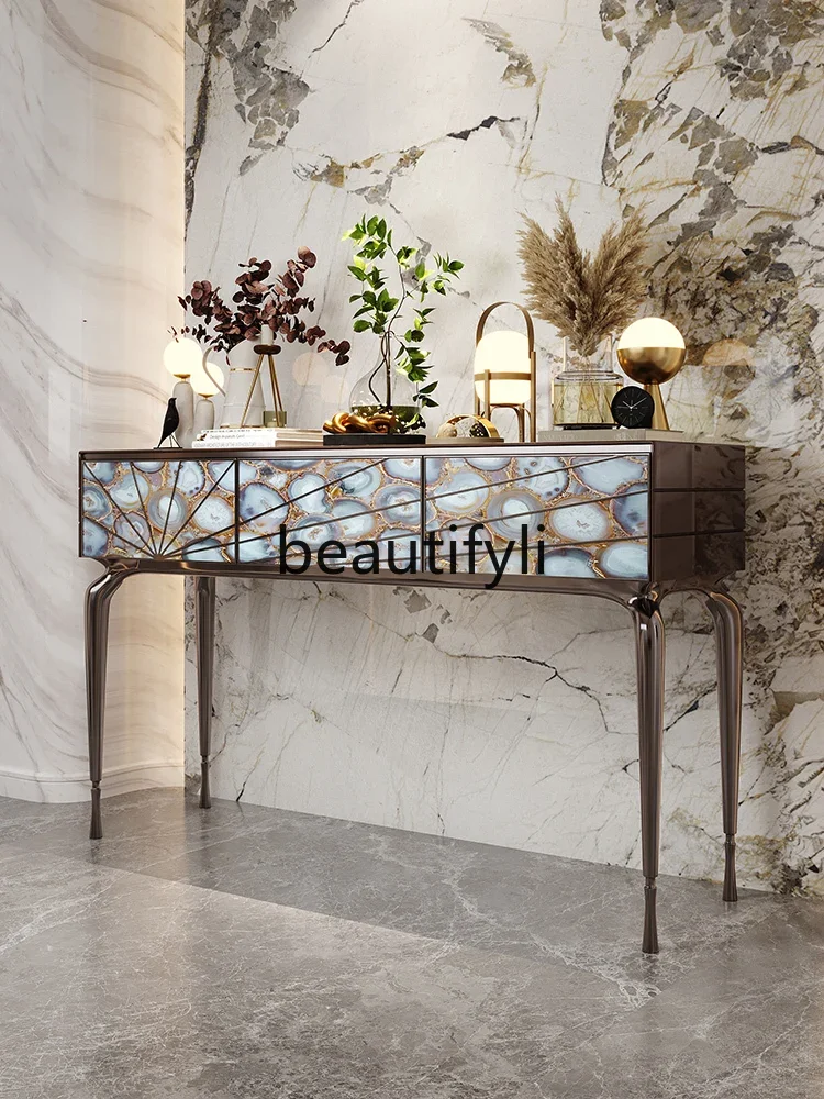 Italian entrance platform green luxury stone entrance entrance cabinet light luxury display cabinet high-end