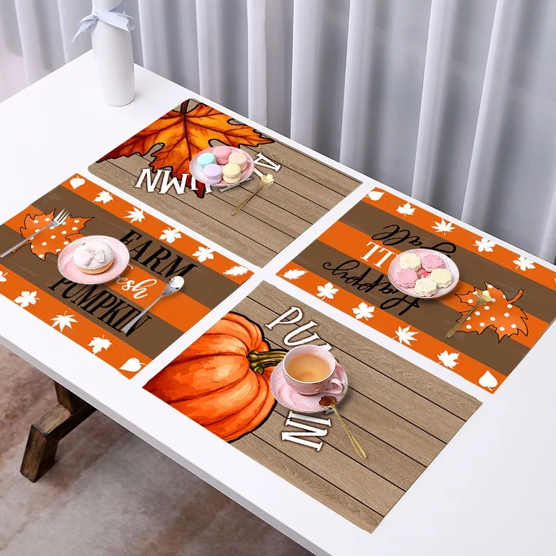 

4/6/8PCS Hello Autumn Maple Leaves Pumpkins Placemats For Dining Table Kitchen Linen 32x45cm Heat Insulation Mats