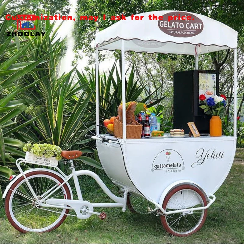 custom.Food Sales Truck Multi Functional Snack Coffee Dining Cart Market Stall Cart Food Cart Bicycles Portable Street Vendor St