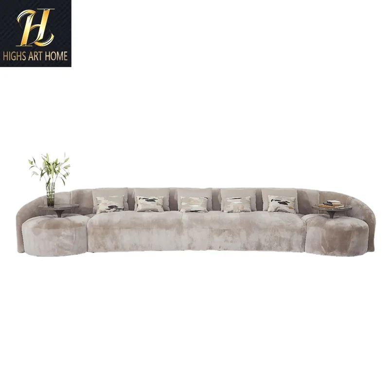 HIGHS light luxury high-end solid wood fabric sofa, villa living room hotel lobby design sense module curved sofa