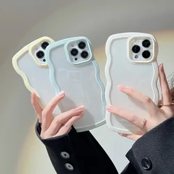 Transparent Cute Curly Wave Phone Case for iPhone 15 Pro Max 14 13 12 11 XS X XR Shockproof Clear Soft Aesthetic Cover