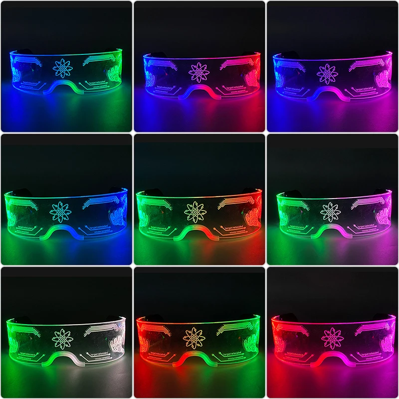Modische Leuchtende Dekorative Brillen Neon-Licht-Dekoration LED-Sonnenbrille für Nachtclub DJ Tanz Musik Rave Kostüm Nacht – Detail 14