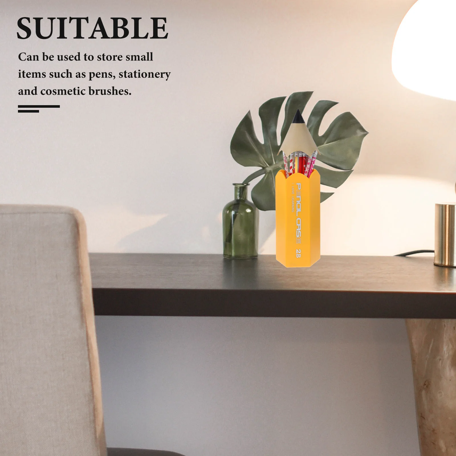 حامل أقلام على شكل قلم رصاص منظم تخزين القرطاسية مع غطاء سعة كبيرة لتزيين سطح المكتب للأقلام وفرش المكياج النابضة بالحياة #1