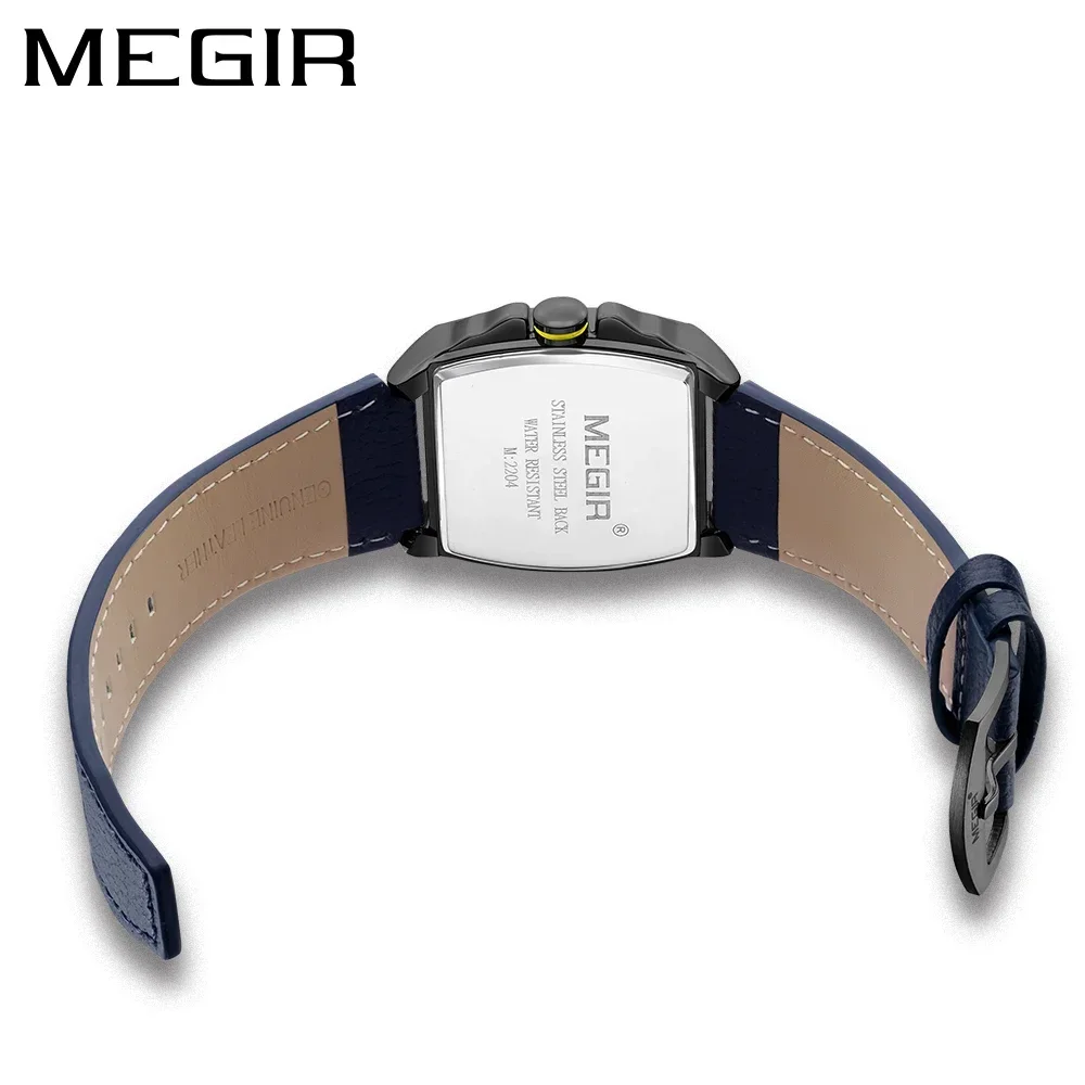 MEGIR Luxury Watch For Men Quartz Sport Waterproof Chronograph Man Watches Military Fashion Leather Strap Wristwatch Male Clock image 2