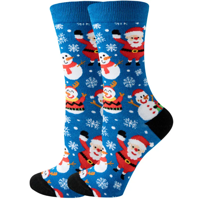 Calcetines con estampado de dibujos animados de Navidad para mujer, calcetín con estampado de Papá Noel, copos de nieve, monopatín Simple, moda Harajuku, regalos nuevos, 1 par