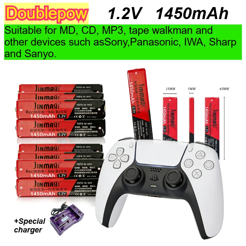 

1.2V 1450mAh NI-MH 7/5F6 Jinmax Rechargeable Battery for Walkman Portable MD CD Player NI-MH Charger RC Car/Boat/Airplane