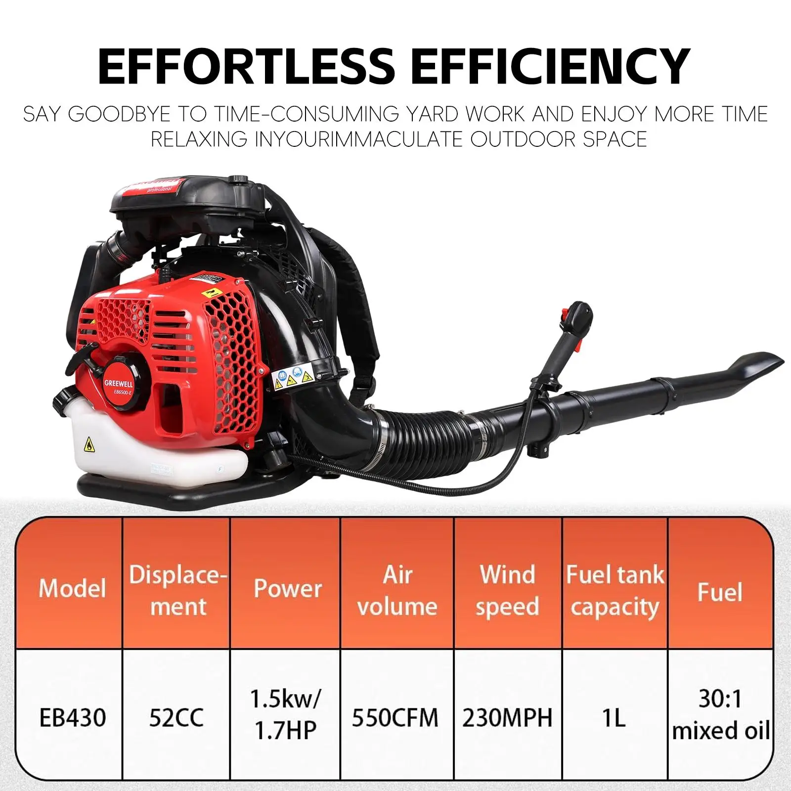 

63CC Commercial Backpack Leaf Blower Gas Powered 2 Stroke Low Noise Anti Vibration CARB EPA Compliant Yard Farm Landscaping