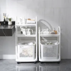 Simple And Movable Dirty Clothes Basket Bathroom Wheeled Small Cart Dirty Clothes Baskets Storage And Organization Storage Rack