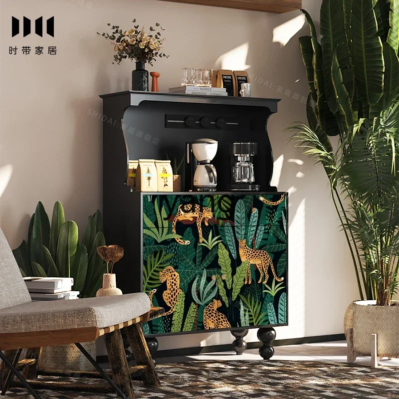 LH retro solid wood coffee cabinet, multi-functional dining side cabinet, storage against the wall, tea side cabinet