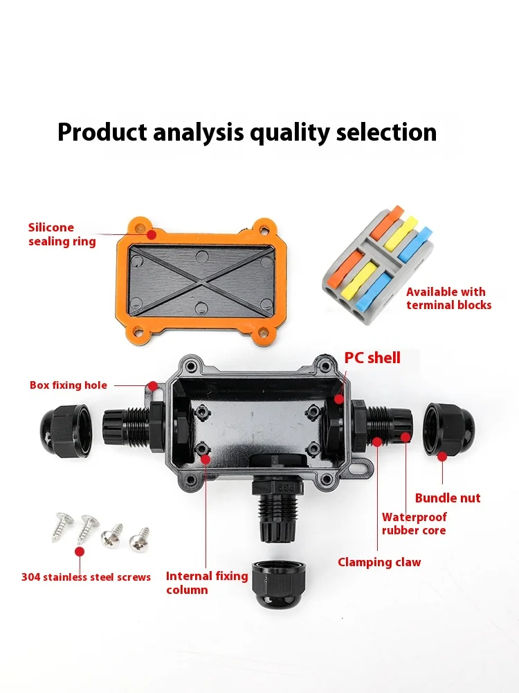 Outdoor Power Cable Waterproof Box Junction Box Threading Box Quick Wiring Terminal Can Be Buried in Water IP68