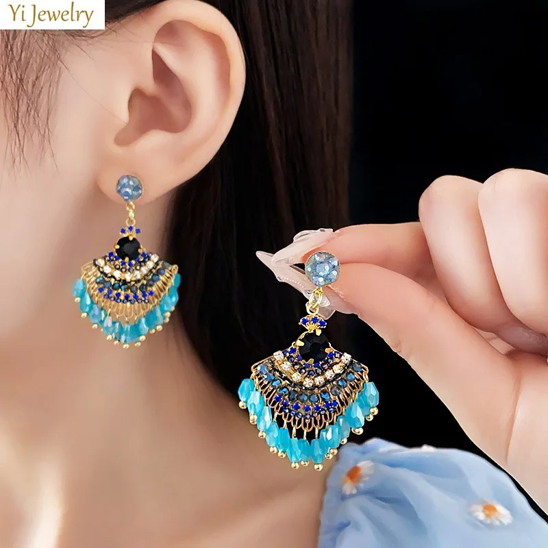 Blue Royalblue Dangle Earrings for Women Summer Holiday Beach Bohimian Mini Beads Drop Earrings Cute