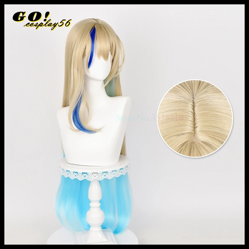 

Serval Cosplay Wig 90cm Long Straight Hair Blonde Light Blue Heat Resistant Synthetic Scalp 2023 Game Headwear