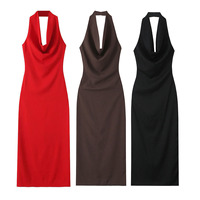 European And American Style Foreign Trade Women's Clothing New Style Temperament Draped Halter Neck Midi Dress