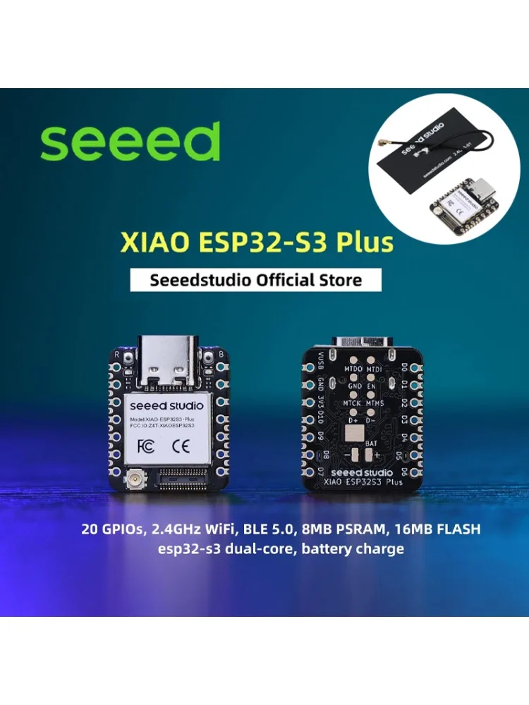 Seeed XIAO ESP32S3 Plus - 20 GPIO, WiFi 2.4GHz, BLE 5.0, 1/2/3/5/10 szt. 8MB PSRAM, 16MB FLASH, ESP32-S3 Dwurdzeniowy, Ładowanie z baterii — zdjęcie produktu 7