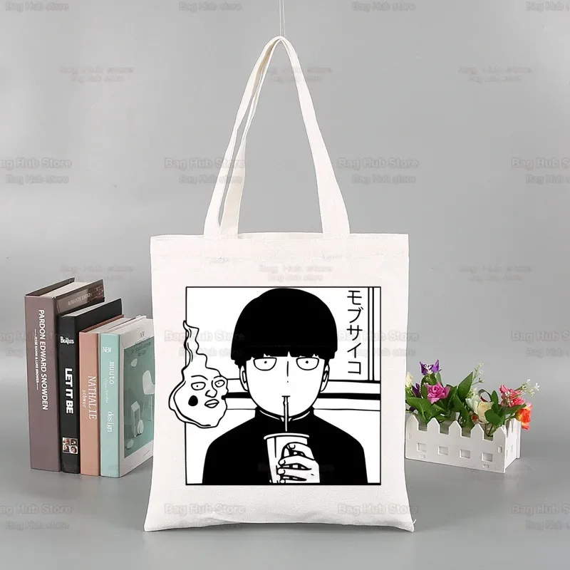 Mob Psycho 100 One Anime Manga Funny Shopping Bag Graphic Shigeo Kageyama Tote Harajuku Women Canvas Shoulder Bag Ulzzang