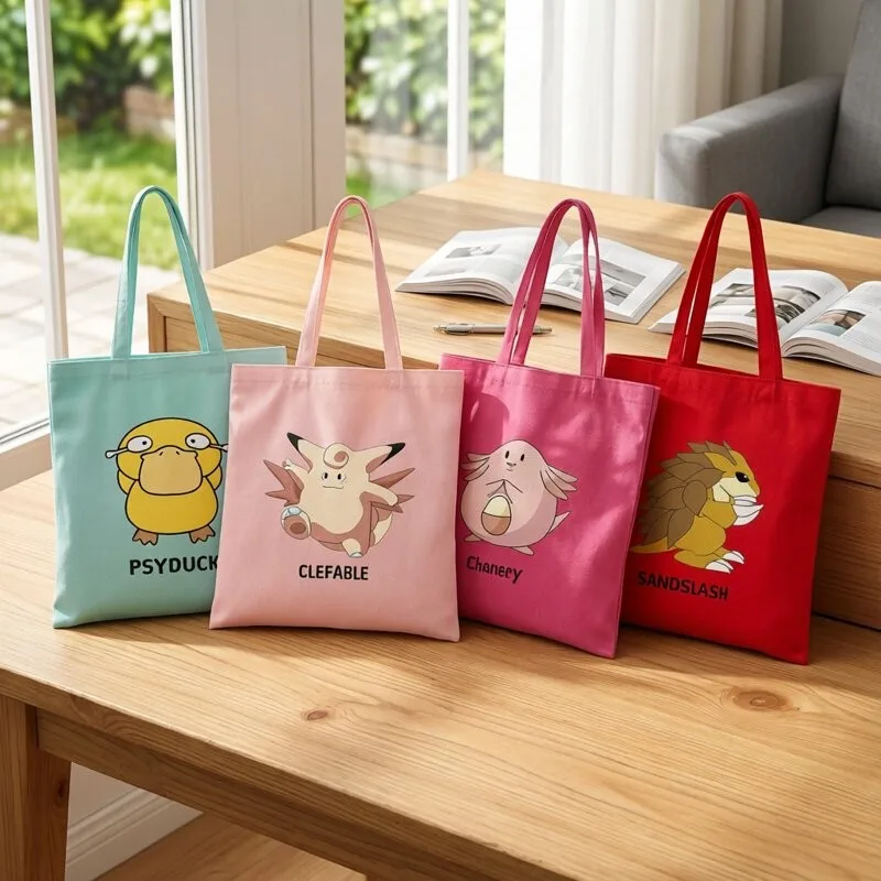bolsa-de-lona-minimalista-pokemon-anime-psyduck-kawaii-chansey-bolsa-de-ombro-de-grande-capacidade-bolsa-de-armazenamento-criativa-para-meninas-com-desenho-animado