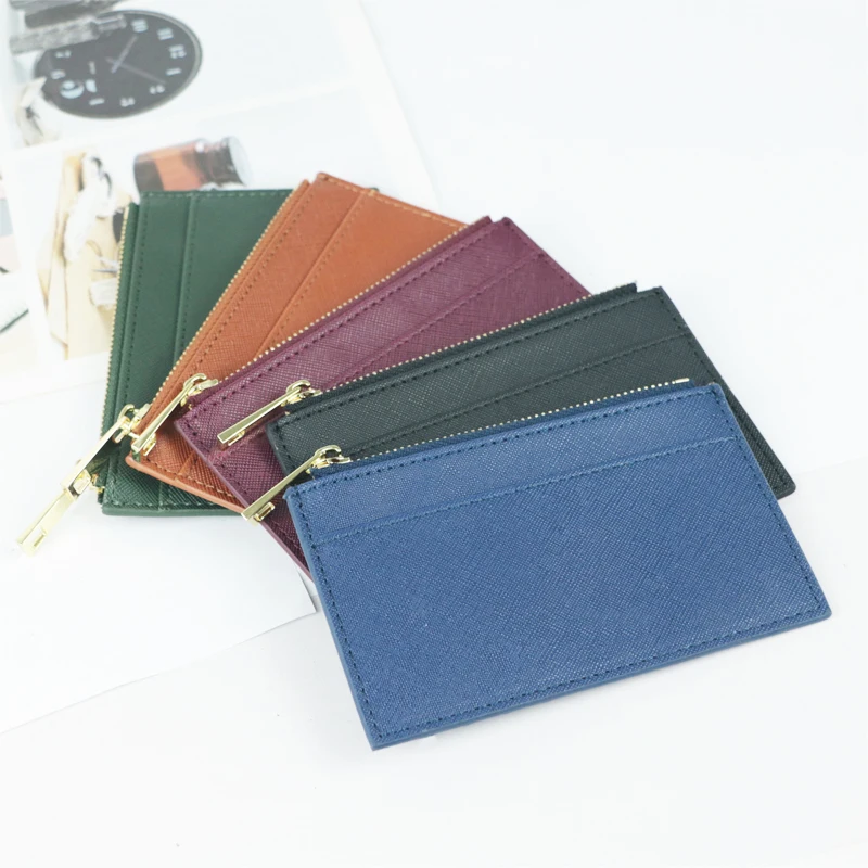 Minimalist slim design large capacity multifunctional card slots men's and women's saffiano pu leather card holder wallet