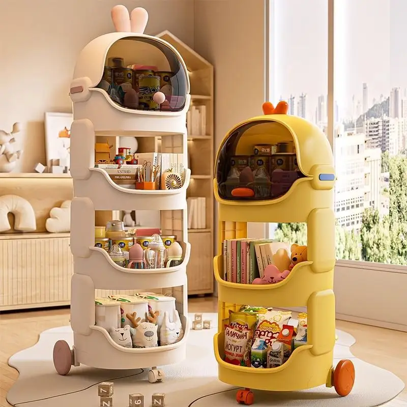 Cute Rolling Toy Organizer with Wheels Freestanding Bathroom Storage Cart with Top Lid for Living Room Bathroom Bedroom