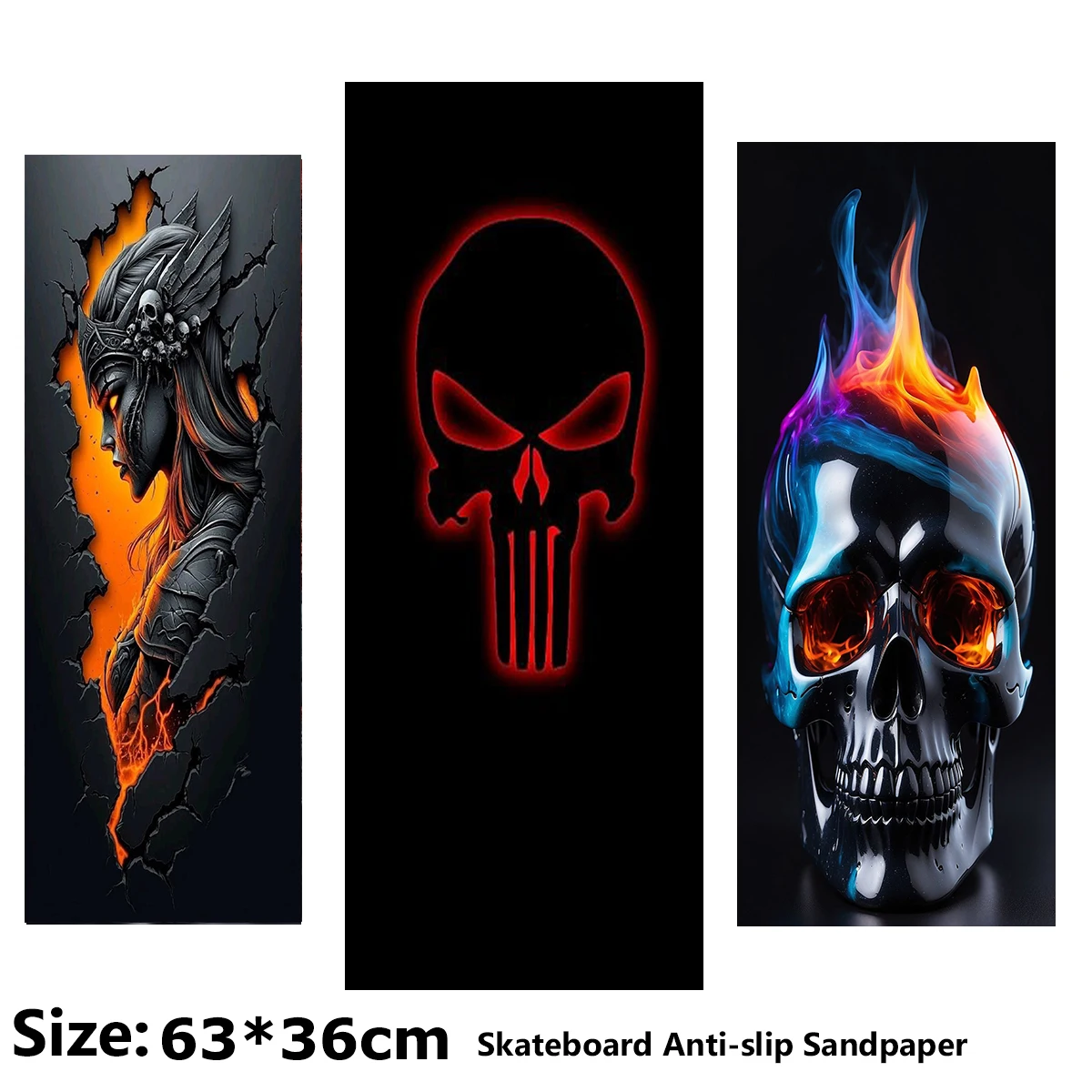

Flaming Red Skull Pattern Electric Scooter Anti-slip Sticker Sandpaper Skateboard Grip Tape Sheet 63*36cm