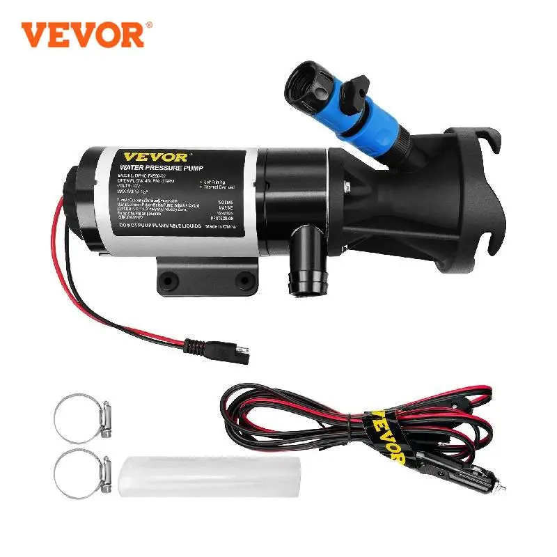 VEVOR RV Macerator Pump 12V/24V 12 GPM Self-priming Water Waste Pumps w/RV Connector & Hose 16 ft Lifting Height for RV Yacht