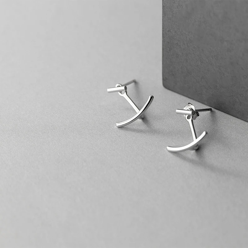 Modian Two Type Minimalism Line Earrings Real 925 Sterling Silver Stud Earrings Black Punk For Women Wholesale Jewelry Gifts