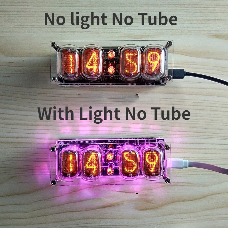 IN-12 Glow Tube 4-digit Clock Colorful LED Backlight LED DS3231 Nixie Clock DC5V USB