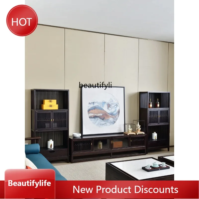 

a383 Винный шкаф Гостиная Новый зал ТВ-шкаф рядом с семью Вертикальная витрина из массива дерева Новая стена в китайском стиле