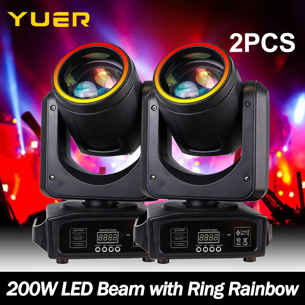200W LED Beam Moving Head Light with Ring 6+12 prism 15 Patterns DMX512 Rainbow Effect Light for DJ Disco Show Party Wedding