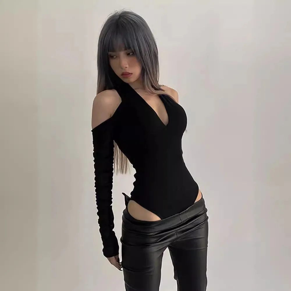 Tuta da ragazza calda senza schienale sexy slim fit con scollo a V e design di nicchia primaverile e autunnale da donna