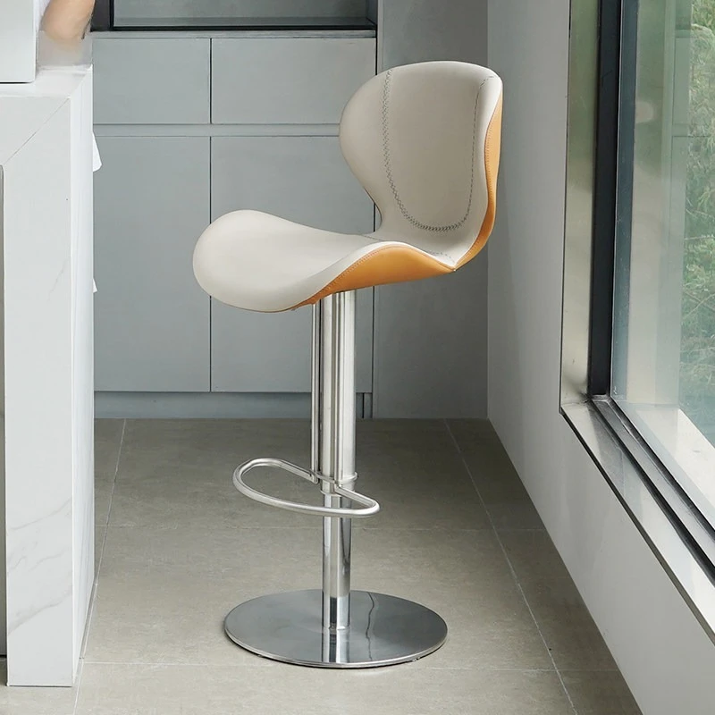 Counter Ergonomic Bar Chair Luxury Nordic Leather Bar Chair Elegant Modern Swivel Modern Backrest Taburete Alto Hotel Furniture