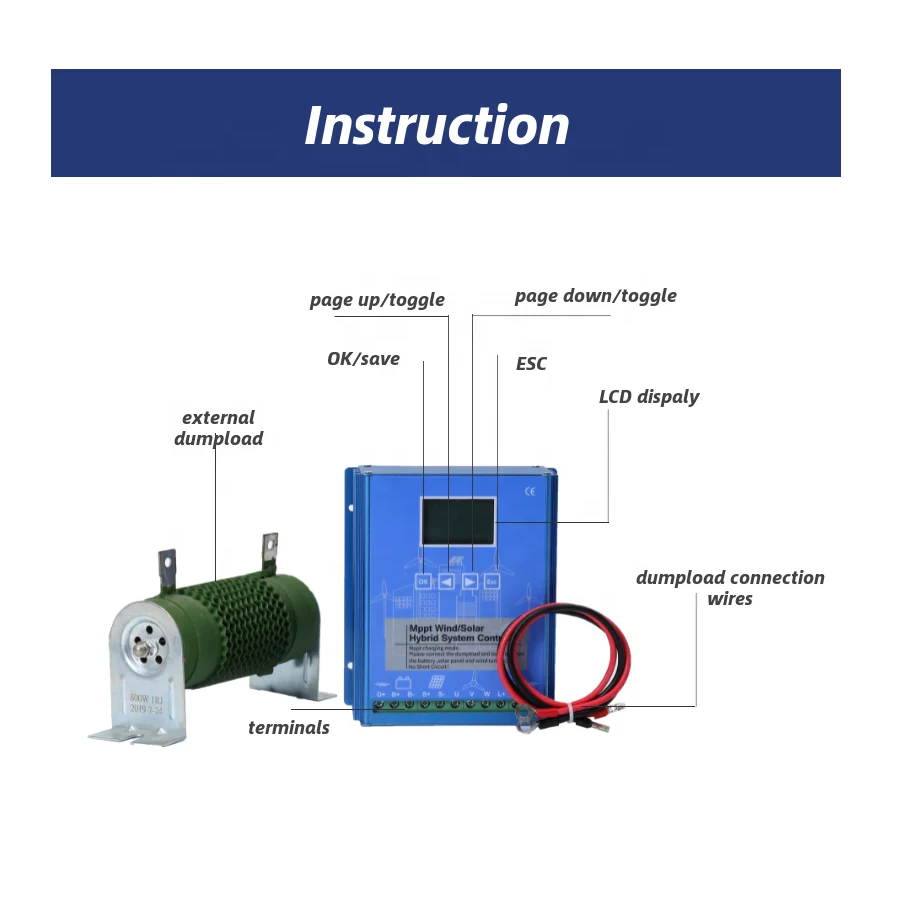 MPPT 12V 24V 48V Wind Solar Hybrid Controllers LCD Screen for Max 600W Wind Turbine and Wind Generator Home Use with CE