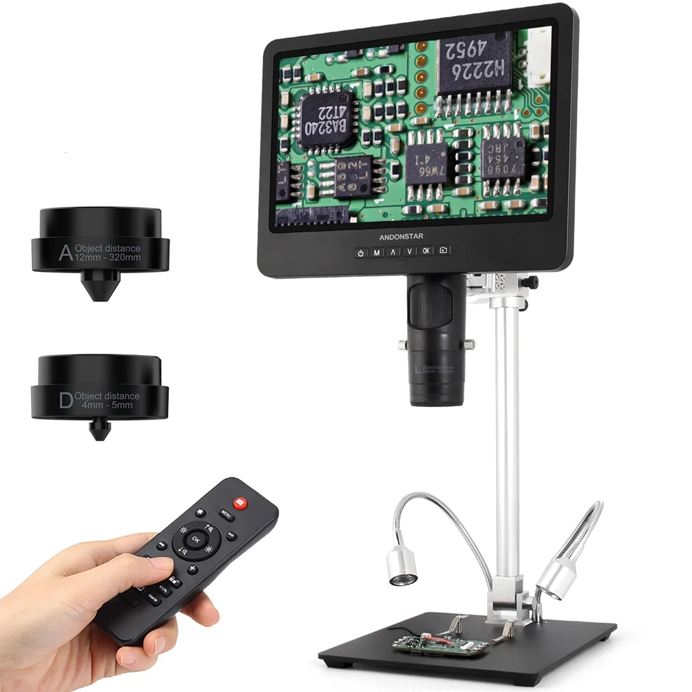 Mikroskop cyfrowy Andonstar Trinocular AD249SM HDMI USB 2000X z ekranem LCD IPS 10.1" do elektroniki, lutowania i sprawdzania PCB